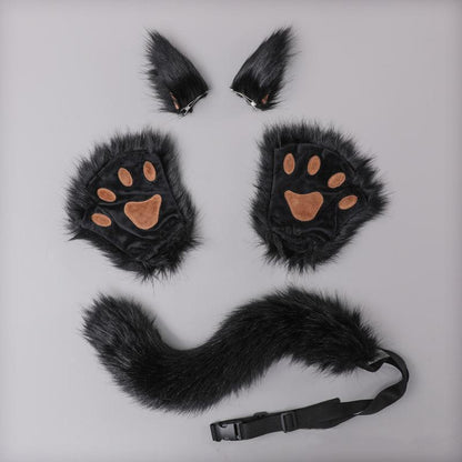 Halloween Animal Ears Hairclips Tail and Paw Gloves Set