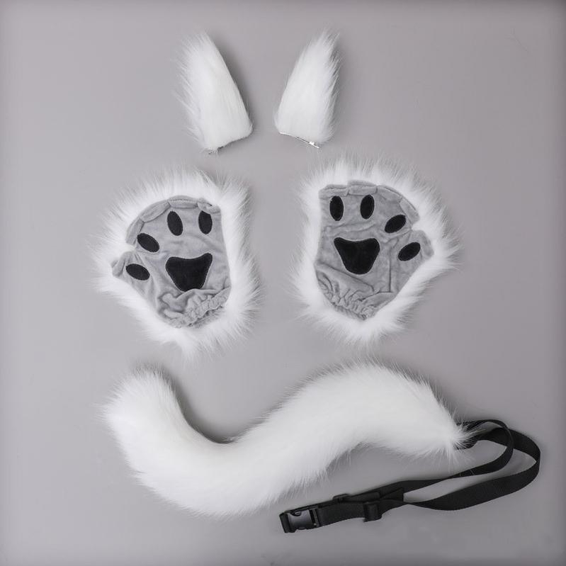 Halloween Animal Ears Hairclips Tail and Paw Gloves Set